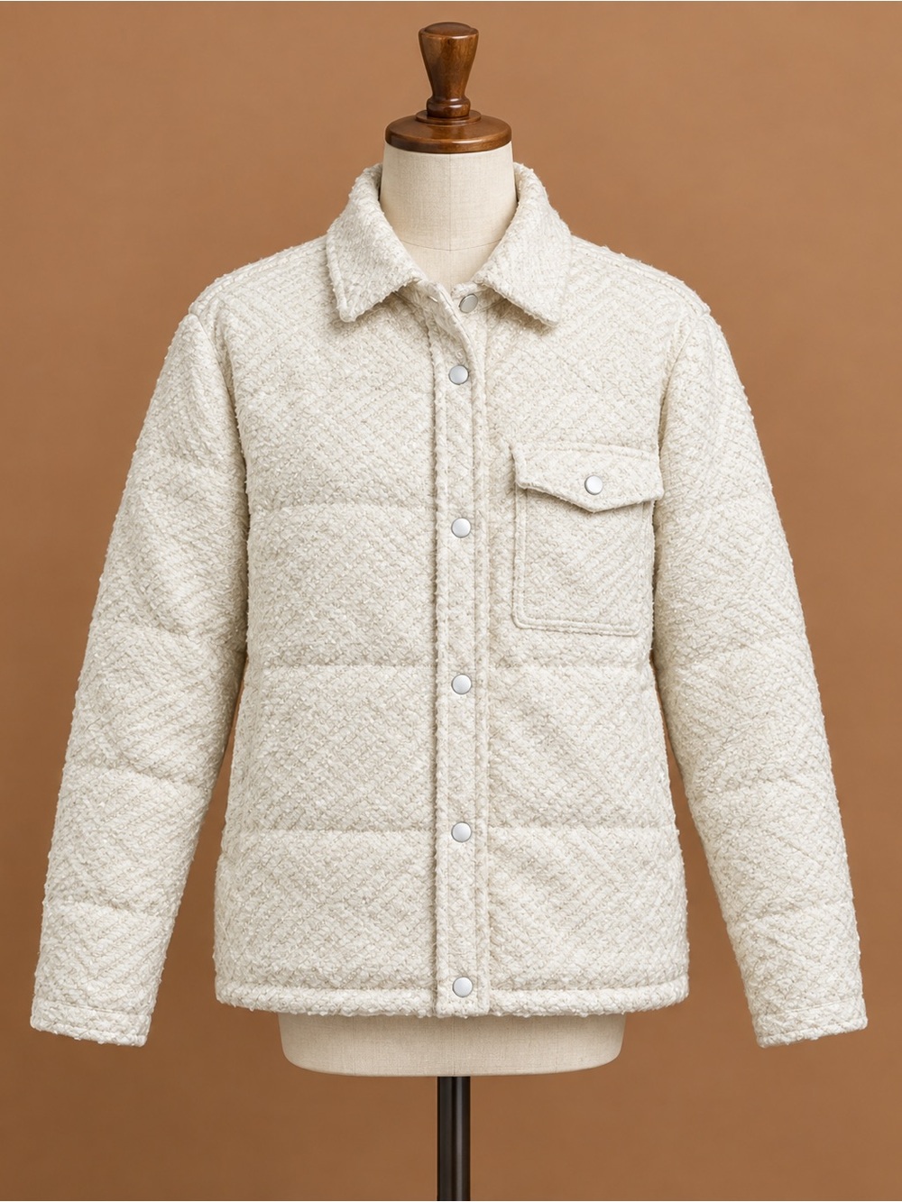 PRIV Cream Tweed Puffer Shacket Button Front Coat Textured NWT Size Medium